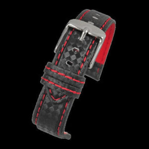 18mm Premium Black Carbon Fibre Horloge Strap with Red Stitc