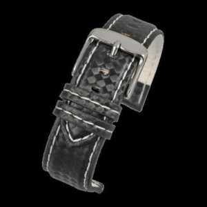 18mm Premium Black Carbon Fibre Horloge Strap with White Sti