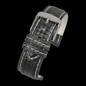 20mm Premium Black Carbon Fibre Horloge Strap with White Sti
