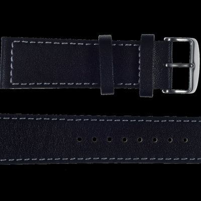 24mm MWC Branded Black Leather Horloge Strap with roestvrij staal